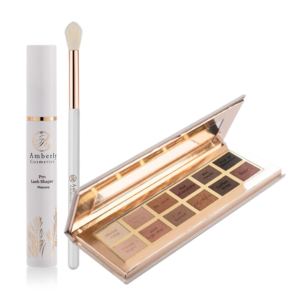 webmakeup Taupe øyenskygger, mascara og vegansk blenderbørste